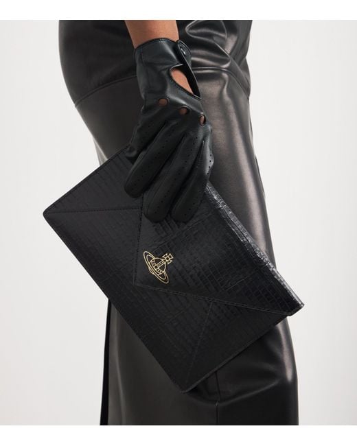 Vivienne Westwood Black Croc-Embossed Leather Envelope Clutch Bag