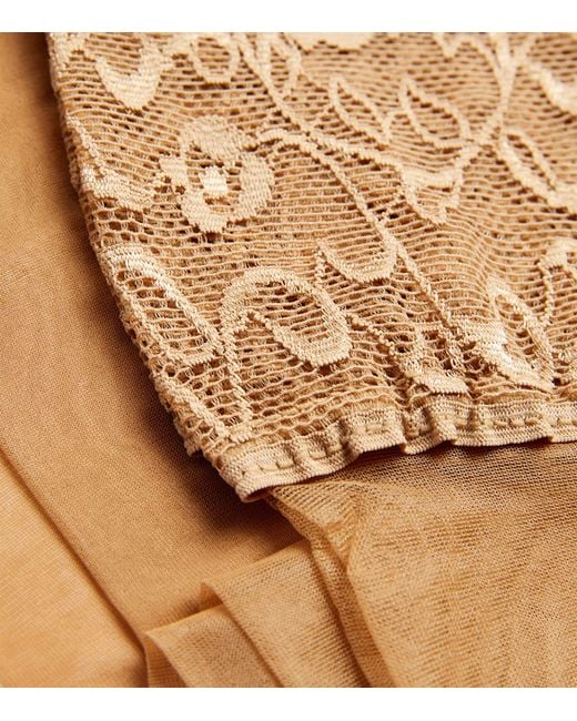 Falke Brown Lace-Trim Seidenglatt 15 Stockings