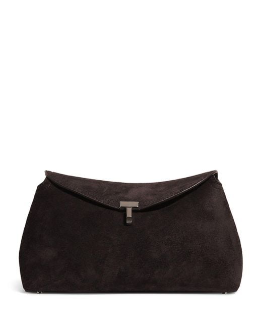 Totême Black Suede T-Lock Clutch Bag