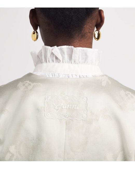 Ganni White Satin Floral Blazer