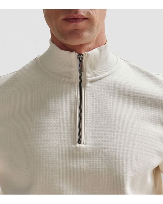 Boss White Cotton-Blend Zip-Up Sweater for men