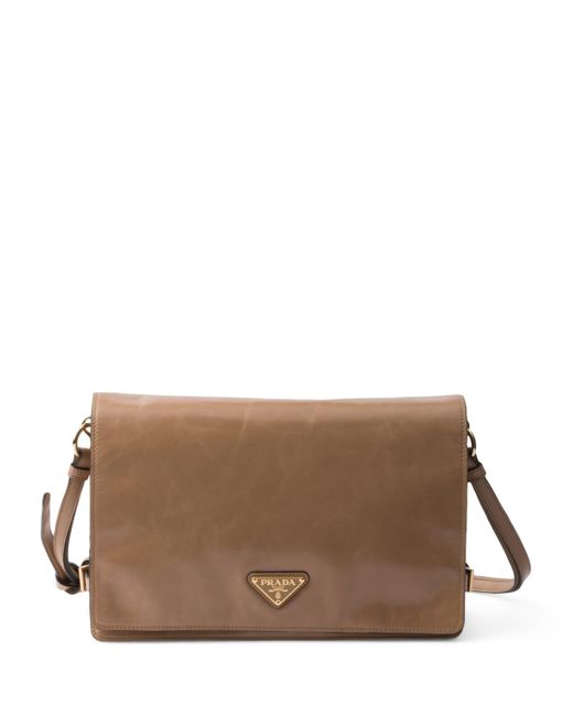 Prada Brown Medium Leather Flap Shoulder Bag