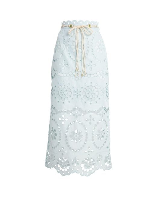 Zimmermann Blue Linen Awaken Midi Skirt