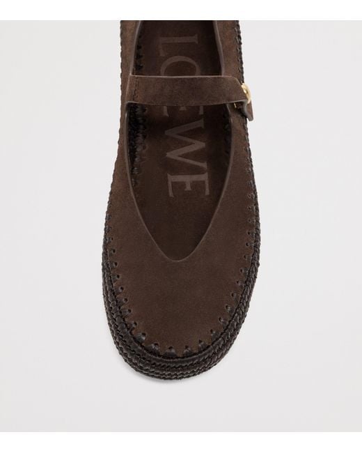 Loewe Brown X Paula's Ibiza Suede-Raffia Rio Mary Janes