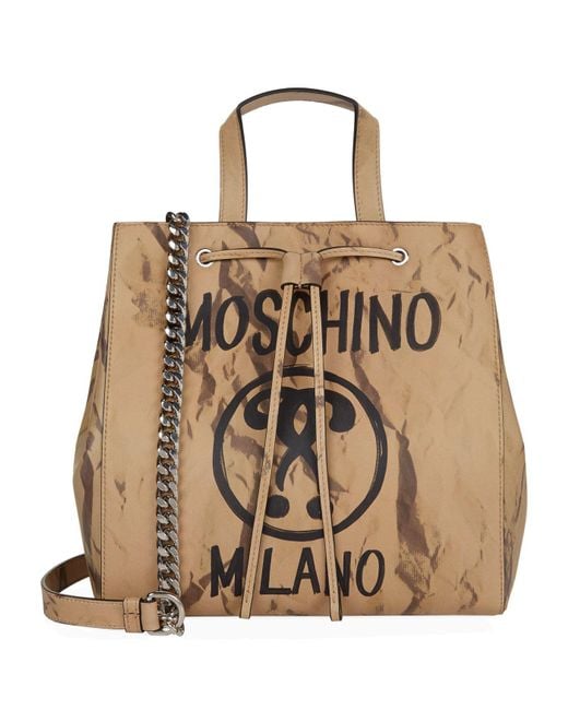 Moschino Natural Recycle Logo Printed Tote Bag