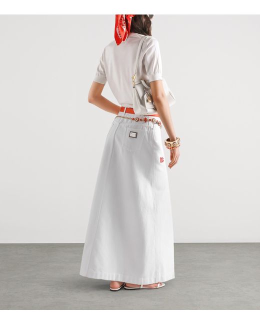 Dolce & Gabbana White Denim Maxi Skirt