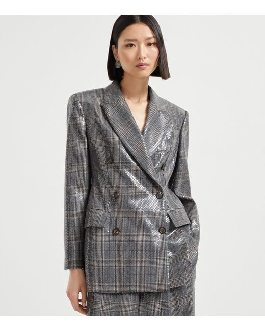 Brunello Cucinelli Gray Virgin Wool Sequinned Blazer
