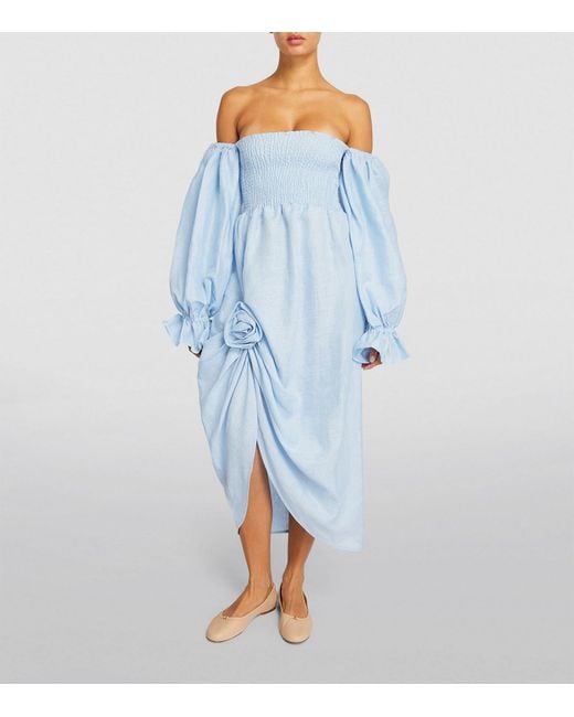 Sleeper Blue Rose-detail Atlanta Midi Dress