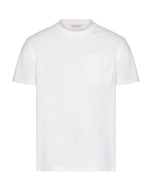 Valentino Garavani White Cotton V-pocket T-shirt for men