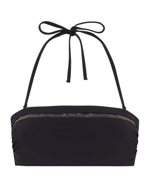 Brunello Cucinelli Black Techno Jersey Monili-Trim Bikini Top