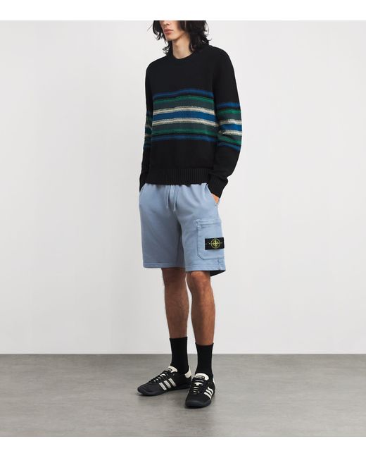 Stone Island Blue Organic Cotton Compass Shorts for men