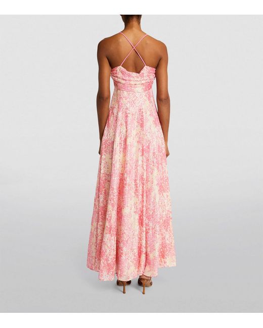 MAX&Co. Pink Silk-blend Metallic Printed Dress