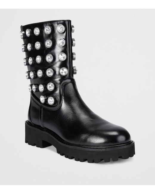 Kurt Geiger Black Patent Leather Embellished Octavia Ankle Boots