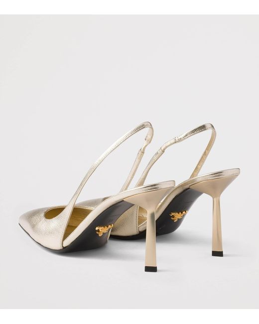 Prada White Saffiano Leather Slingback Heels 75