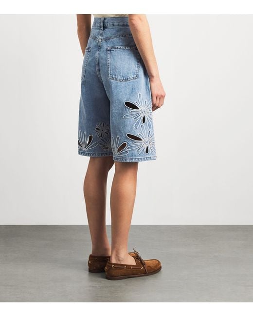 Sandro Blue Open-Work Embroidered Denim Shorts