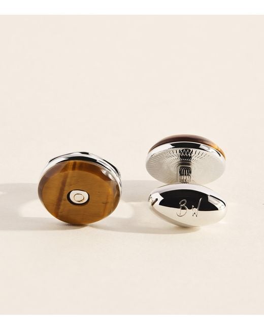 Babette Wasserman Natural Rhodium-Plated Tiger's Eye Tourbillon Cufflinks for men