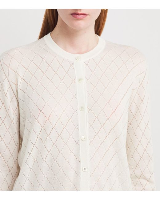 Johnstons White Superfine Merino Wool Argyle Cardigan