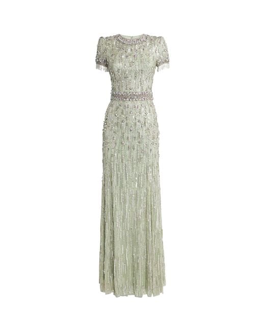 Jenny Packham Green Tulle Embellished Roxy Gown