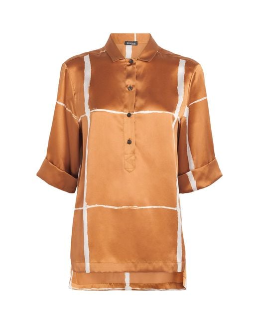 Kiton Brown Silk Printed Shirt