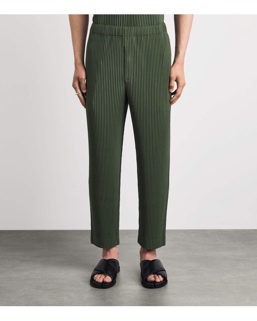 Homme Plissé Issey Miyake Green Pleated Straight Trousers for men