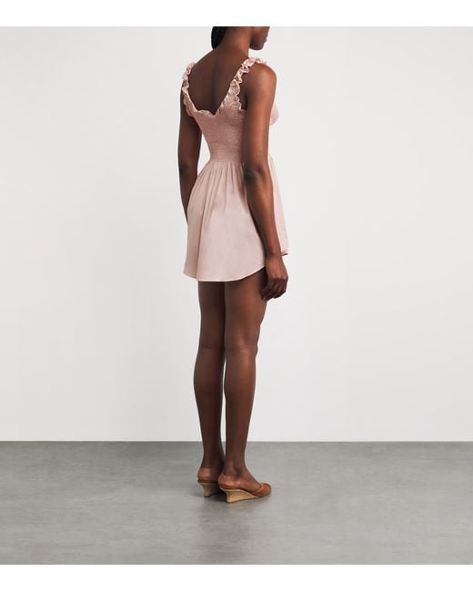 Skims Pink Cotton-Blend Smocked Mini Dress