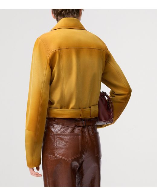 Loewe Yellow Notched-Collar Cropped Leather Jacket