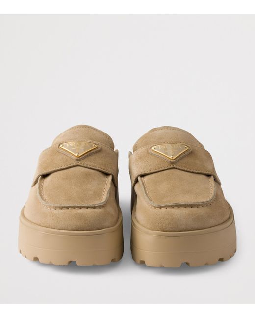 Prada Brown Suede Flatform Mules