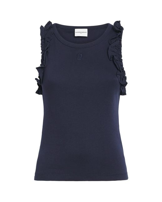 Claudie Pierlot Blue Cotton Ruffle-Detail Tank Top