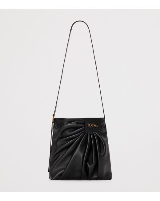 Loewe Black Leather Draped Tote Bag