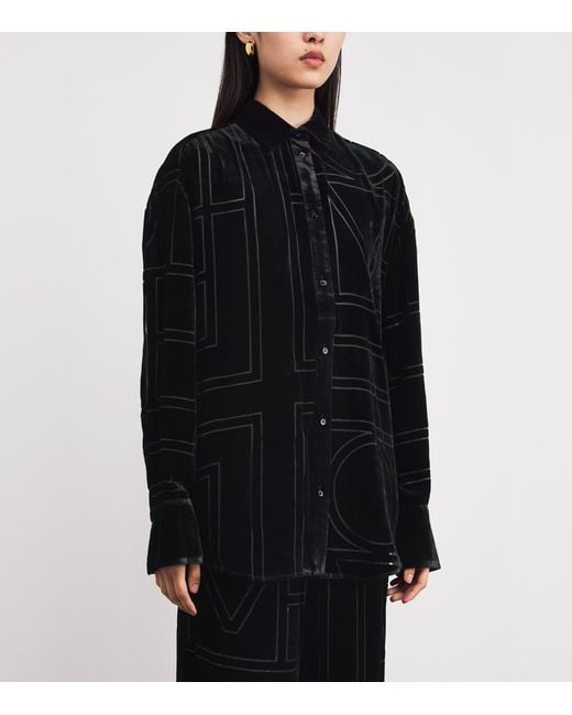 Totême  Black Silk Velvet Monogram Shirt