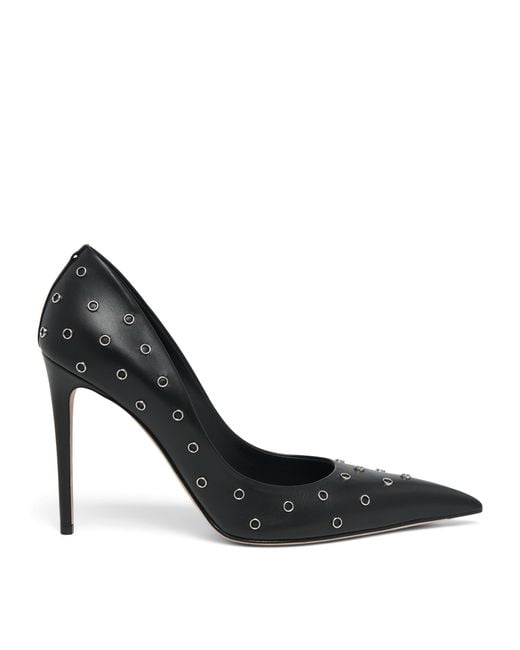 McQueen Black Leather Eyelet-Detail Pumps 100