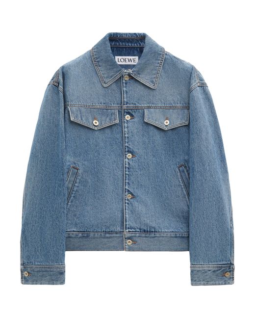 Loewe Blue Leather-Patch Denim Jacket for men