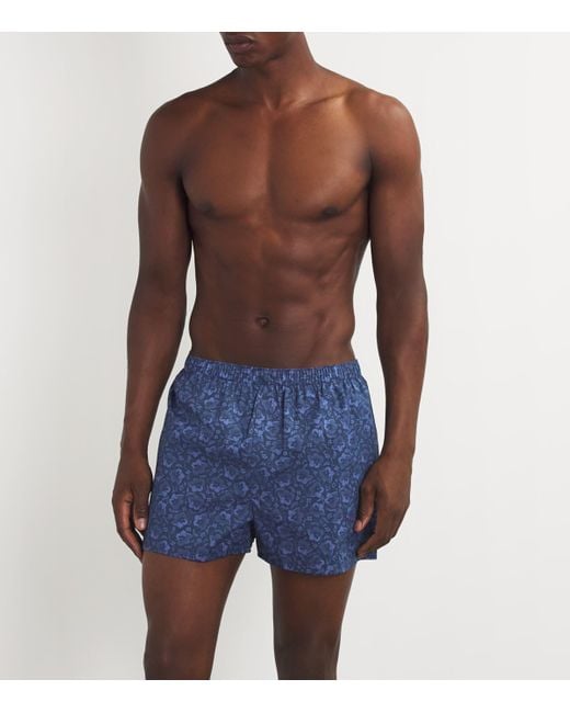 Sunspel Blue Cotton Floral Boxer Shorts for men