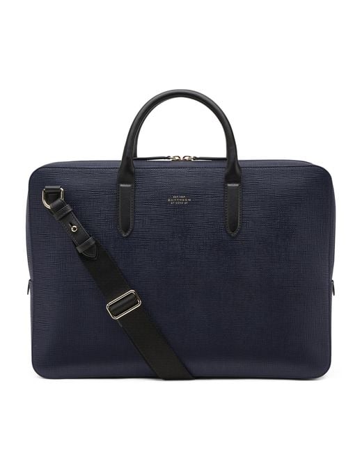 Smythson Blue Leather Briefcase for men