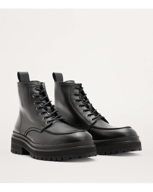 AllSaints Black Leather Castle Biker Boots for men