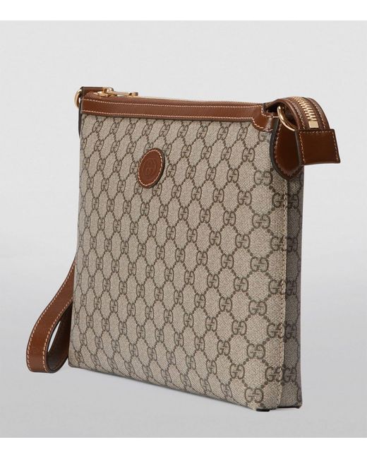 Gucci Gray Leather-trimmed Gg Supreme Canvas Messenger Bag for men