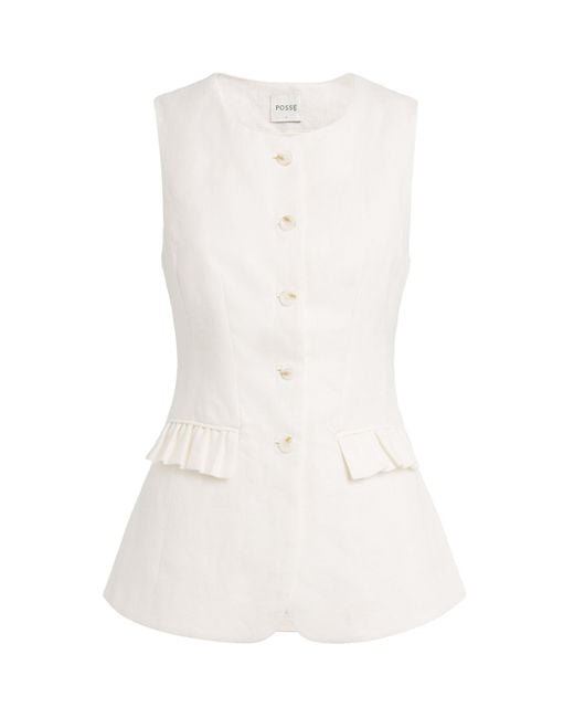 Posse White Linen Matilda Tailored Top