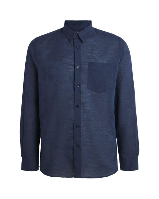 Vilebrequin Blue Cotton-Linen Embroidered Caroubis Shirt for men