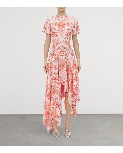 Alexander McQueen Pink Silk Sailor-Tattoo Asymmetric Maxi Dress