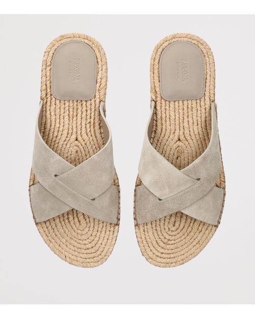 Zegna White Suede Espadrille Sandals for men