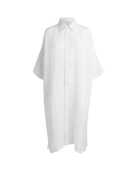 Eskandar White Linen-Blend Stripe Midi Shirt Dress