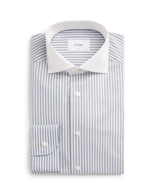Eton of Sweden Blue Cotton Stripe Slim Fit Shirt for men
