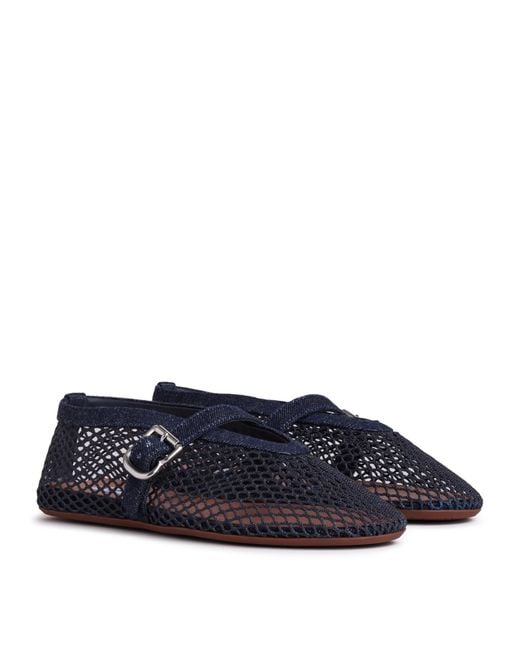 Alaïa Blue Denim Fishnet Ballet Flats