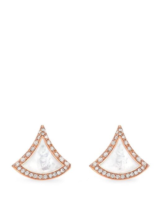 BVLGARI Natural Rose Gold, Diamond And Mother-of-pearl Divas' Dream Stud Earrings