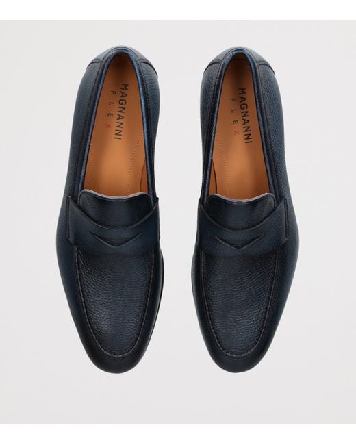 Magnanni Shoes Blue Leather Diezma Ii Loafers for men