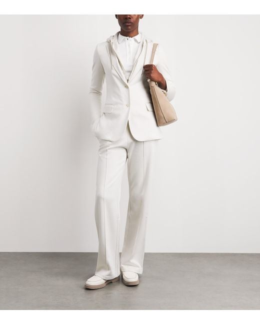 Eleventy White Cotton-Blend Hooded Blazer