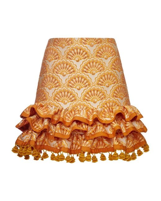 LaDoubleJ Metallic Embroidered Ruffle Pincho Mini Skirt