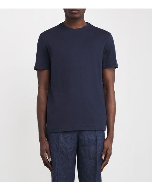 Isaia Blue Silk-Cotton T-Shirt for men