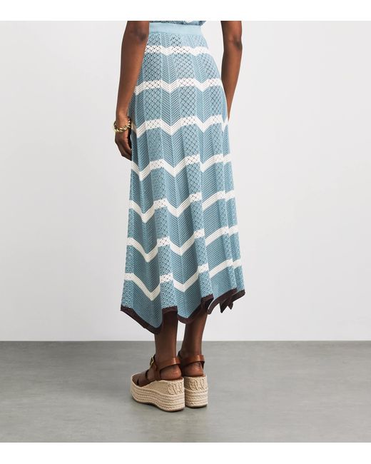 LaDoubleJ Blue Cotton Chevron Midi Skirt