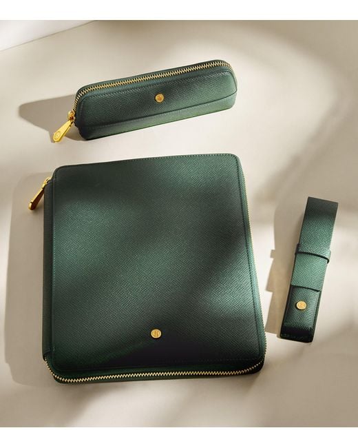 Harrods Green Leather Pen Sleeve